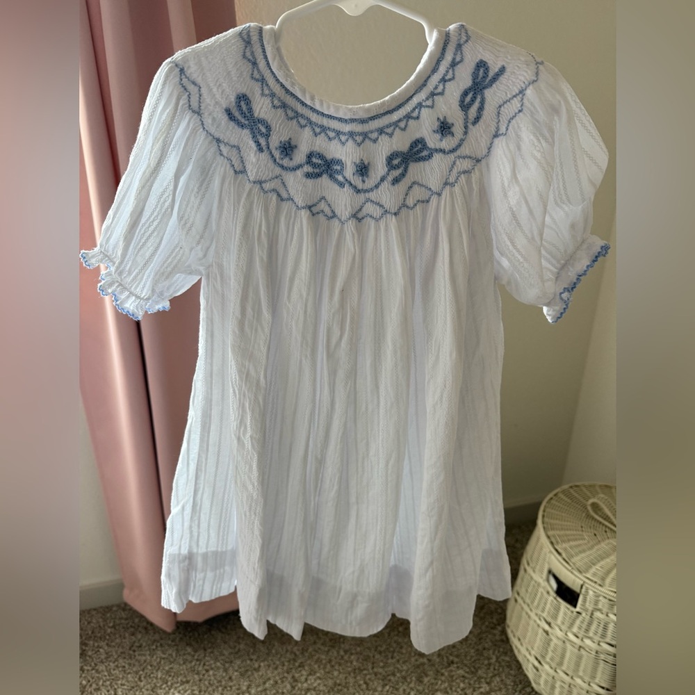 White Dress with Blue Embroidery
